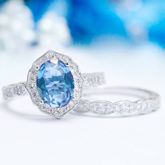 Blue Topaz Gemstone ring set, size 7, 925 Sterling Silver Charmed Aroma - Picture 3 of 3